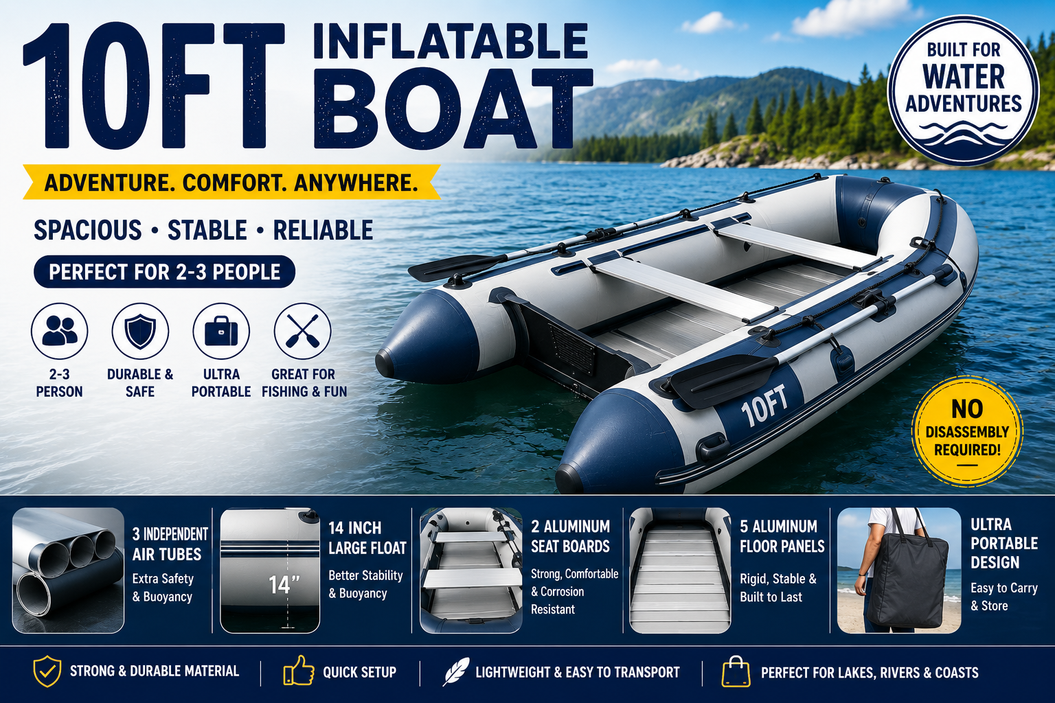 10FT Inflatable Boat Ultra Portable Design