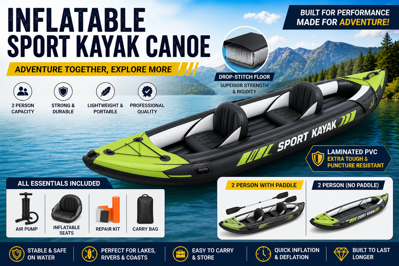 Professional Inflatable Sport Kayak Canoe for Fishing and Travel