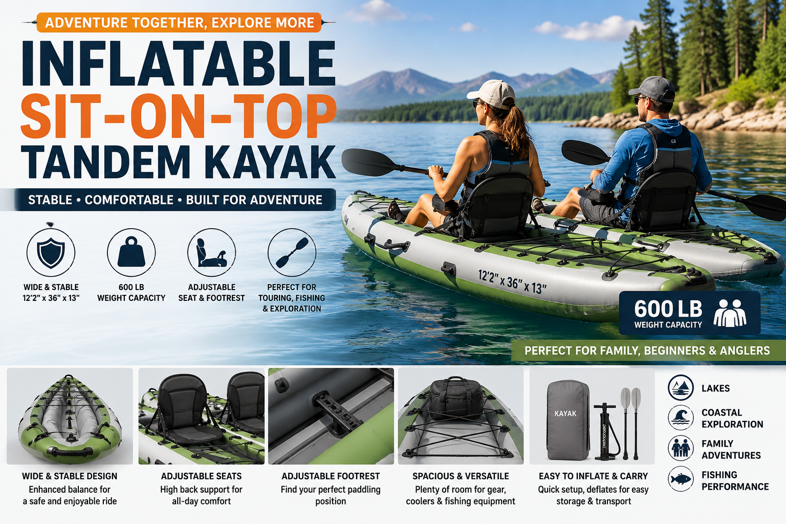 Inflatable Sit-on-Top Tandem Kayak