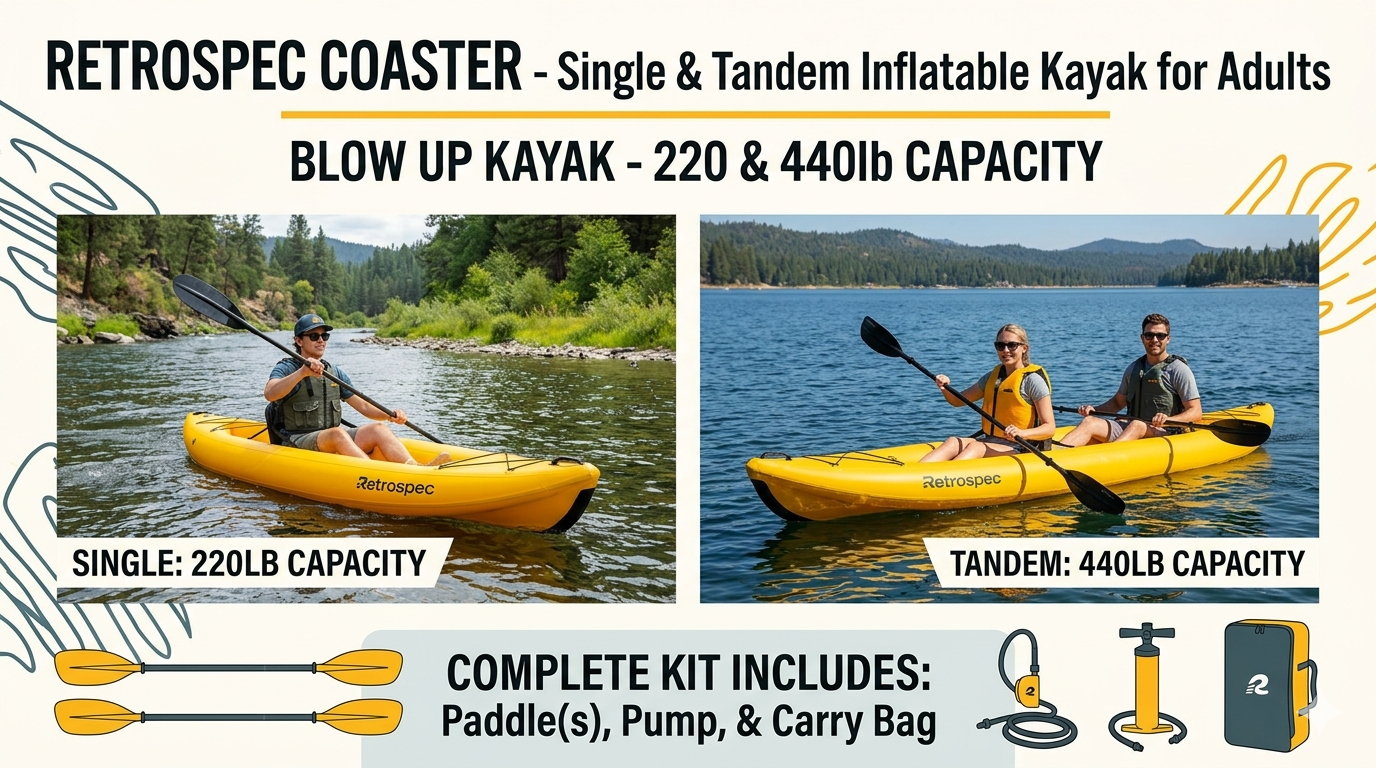 Tandem Inflatable Kayak for Adults Portable Lightweight with Paddle
