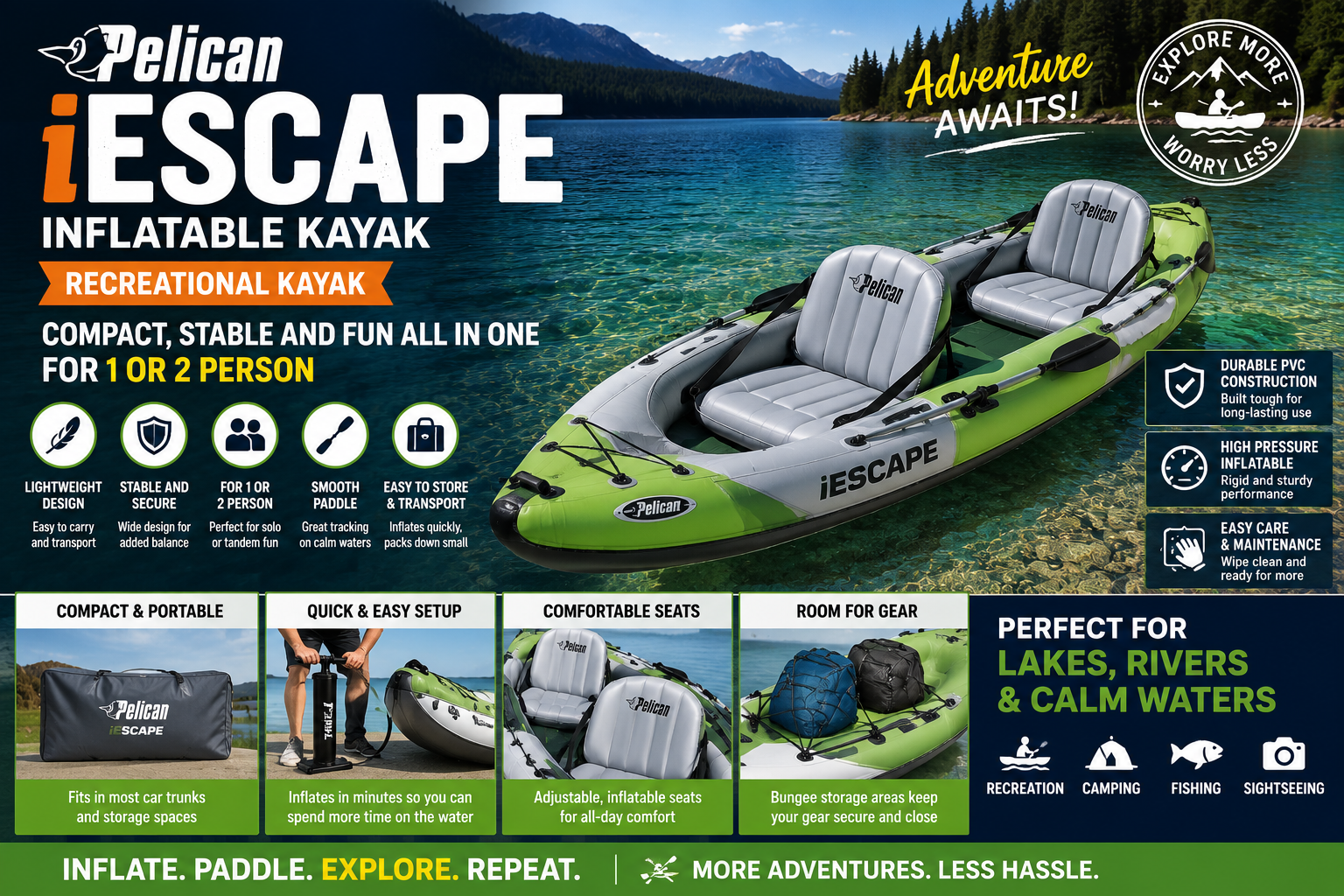 Best Pelican iESCAPE Inflatable Kayak For All in One