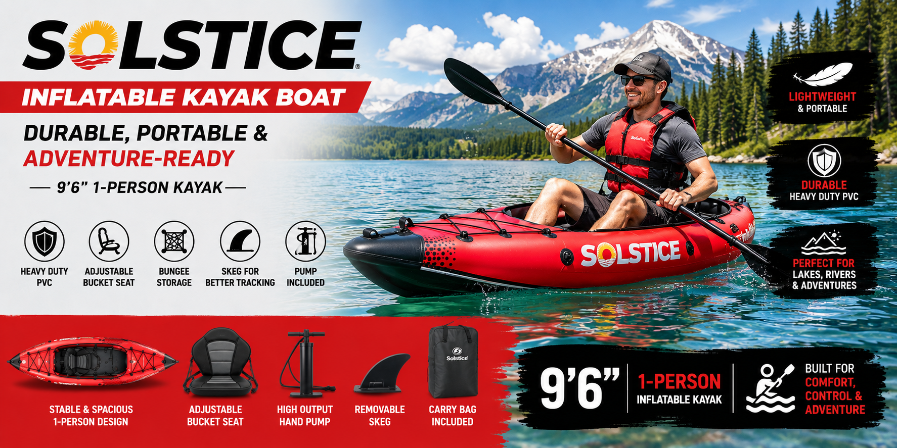 SOLSTICE Inflatable Kayak Boat-red