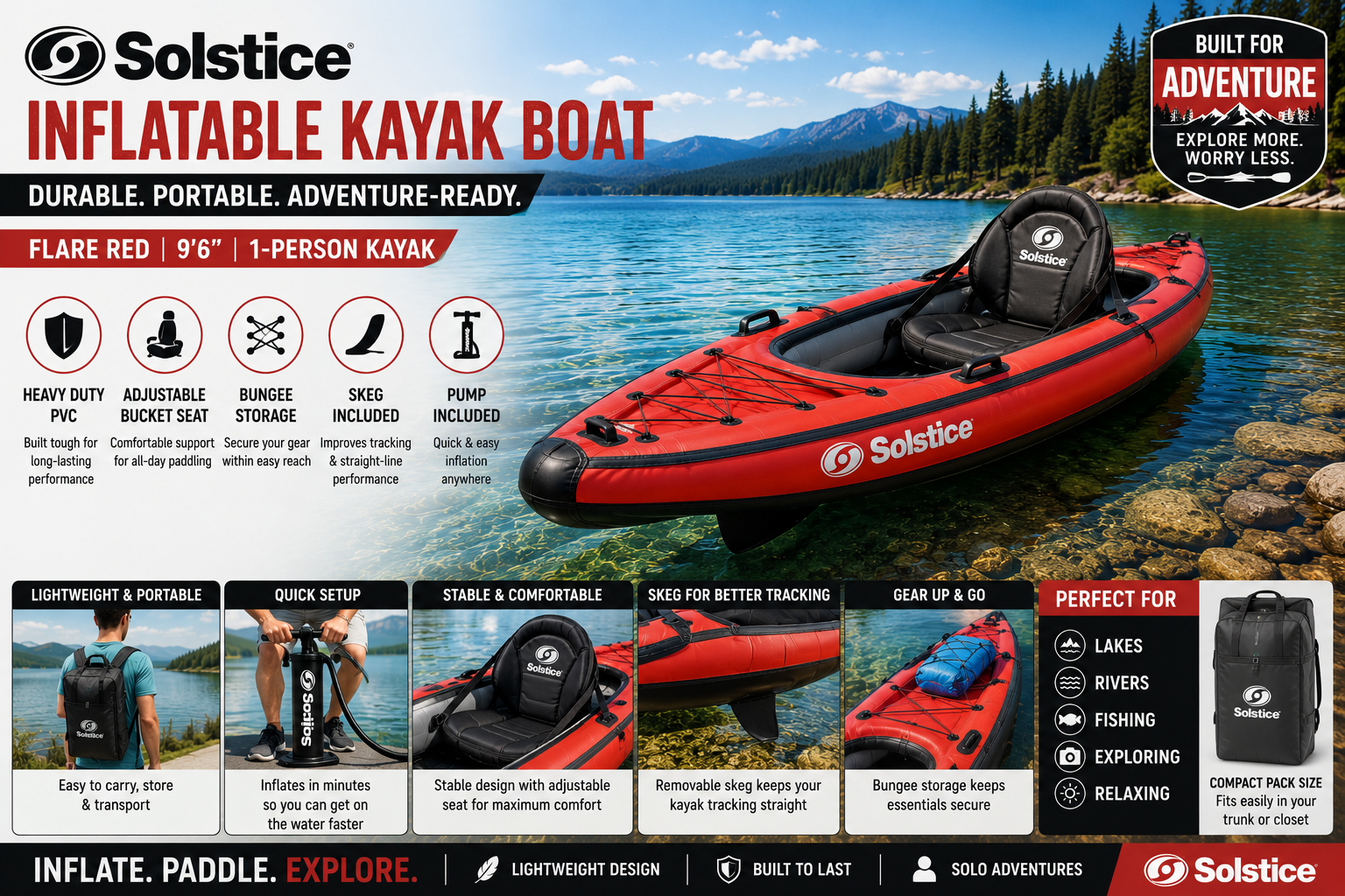 Best SOLSTICE Inflatable Kayak Boat Durable Portable Adventure