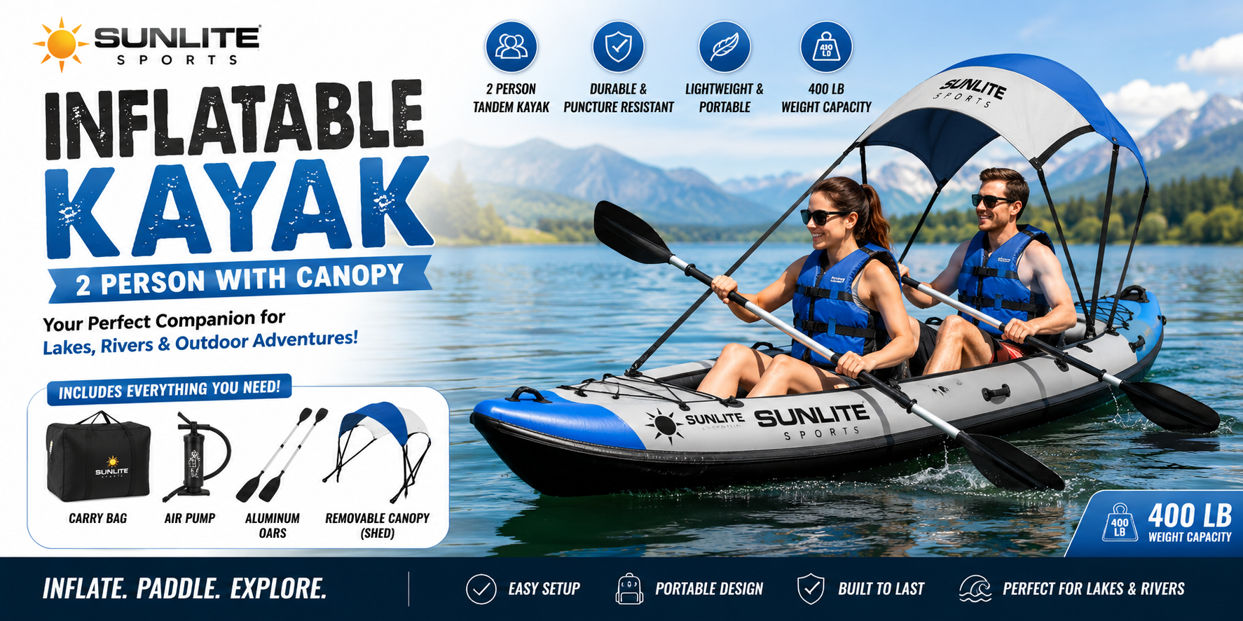 Best Sunlite Sports Inflatable Kayak 2 Person with Canopy