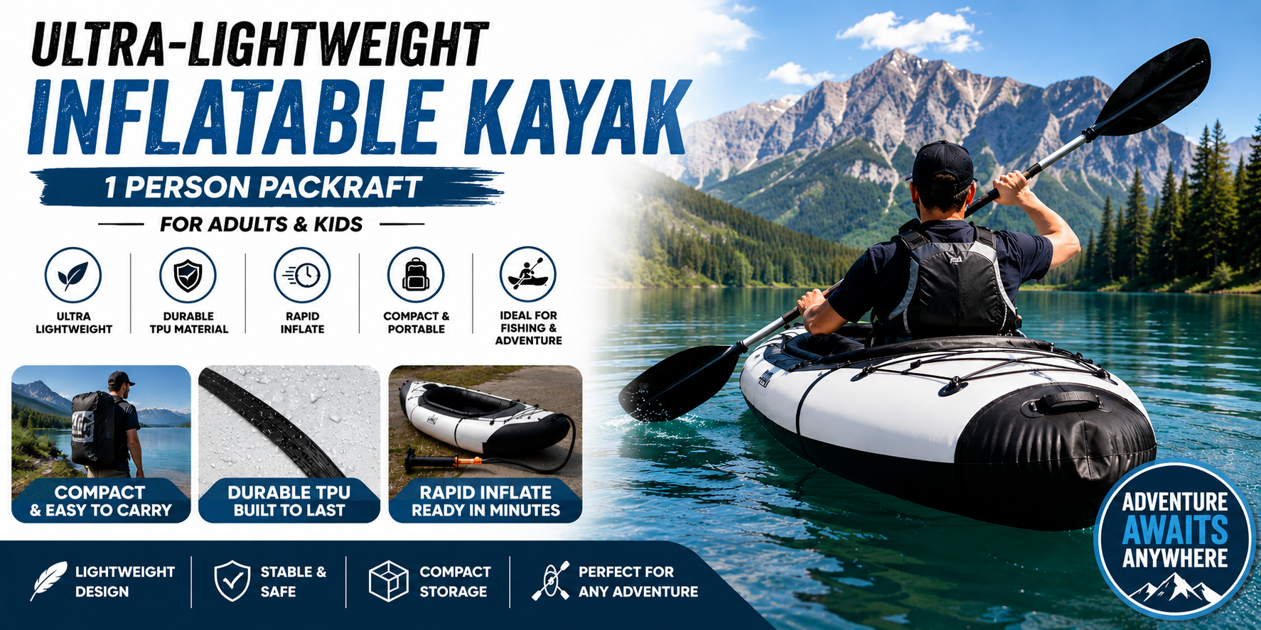 Ultra-Lightweight Inflatable Kayak for Adults